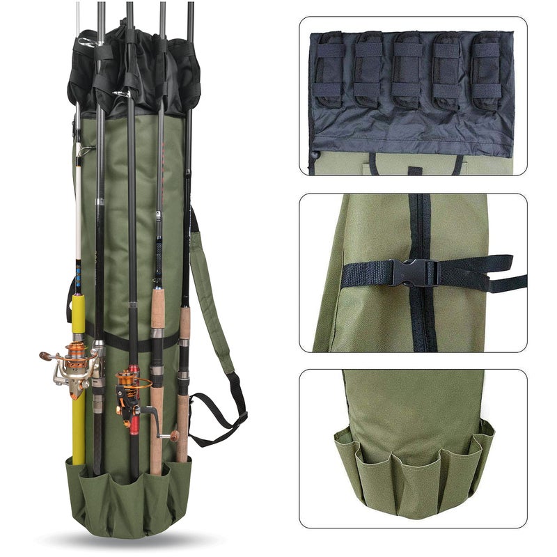 SILANON Fishing Rod Bag Pole Holder, Portable Fishing Rod Case Carrier Canvas Pole Storage Bag Travel Carry Case Waterproof Fishing Tackle Gear Organizer - Image 5